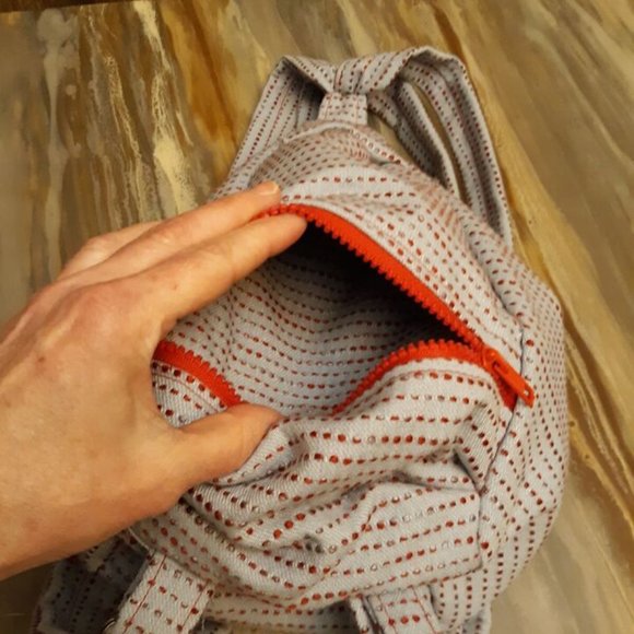 Double Handle Sling Purse Backpack Bag Blue Denim Polla Dot Red Multi Zippers - Picture 11 of 14